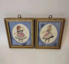 Vintage Ballerina Girls Wall Art 1951 Set of 2 Framed Matted 5″x6″