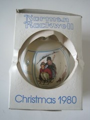 Norman Rockwell Christmas Ornament Schmid Downhill Daring Christmas 1980 Vintage