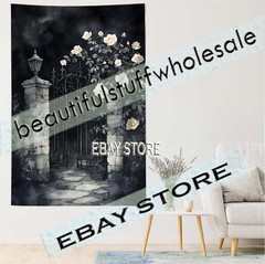 Dark Cemetery Wall Hanging Tapestry Gothic Floral Scene 39X59 in
