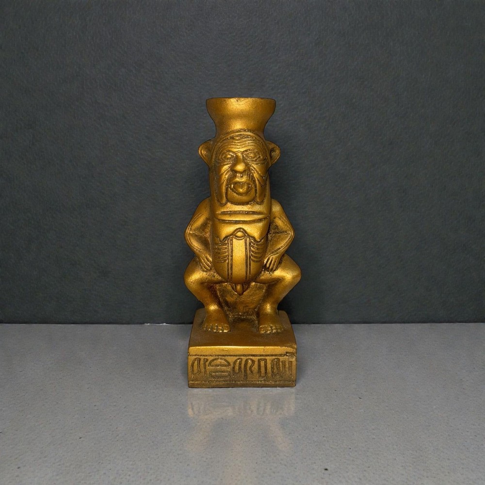 Ancient Egyptian God Bes Protective Statue Bronze Tone Home Decor Artifact