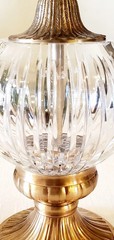Pair of Hollywood Regency Cut Crystal Sphere Brass Finial Decor 17″ & 12″