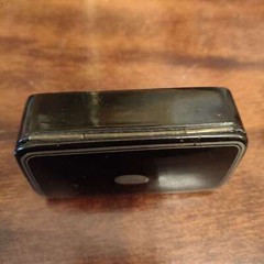 Antique probably Edwardian snuff box with pewter cartouche and decoration