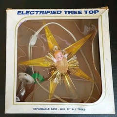 Vintage Jewelbrite Electrified Tree Topper Star with Tinsel Angel Plastic