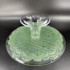 Anthropologie Cake Stand Footed Dish Flash Green Top Clear Bottom Cake Dish