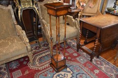 Neoclassical Wooden Walnut Burl & Bronze Pedestal Stand Tall 43 1/2 in