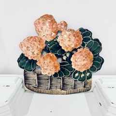 French Cottage Vtg Handpainted Toleware Metal Botanical Floral Basket Wall 16”