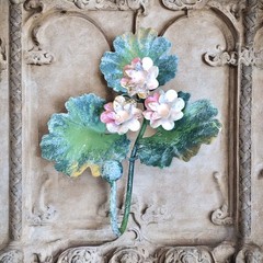 Italian Toleware Metal Wall Hook Pink Floral Lily Pads ￼Gumps San Francisco ￼7”