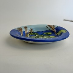 Sue Bolt Hand Painted Small Art Plate Trinket Dish Bowl Frog Decor Signed Vtg