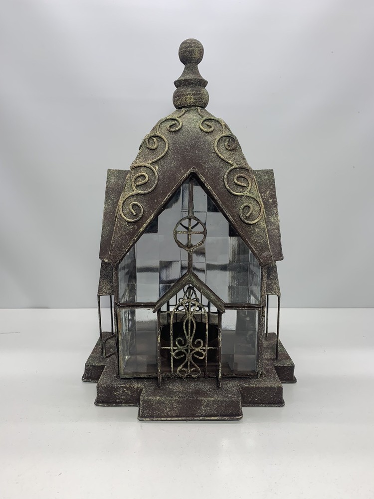 Cathedral Lantern Beveled Glass Rustic Metal Tea Light, Gothic Or Fairy House