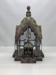 Cathedral Lantern Beveled Glass Rustic Metal Tea Light, Gothic Or Fairy House