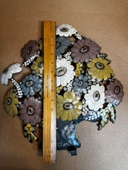 Vintage Metal Enamel Toleware Tole Flower Floral Wall Hanging Cottage Victorian