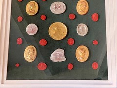 Grand Tour Neoclassical Gilded & Red Plaster Intaglio Set in Silvered Frame