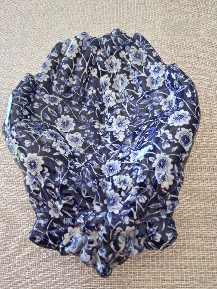 Blue White Chintz Trinket Dish Hand Shaped Made in England Ring Dish