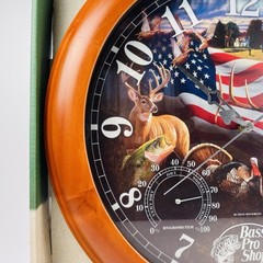 Retired Bass Pro Shops 16” Weather Station Clock US Flag Wild Hunting Fishing