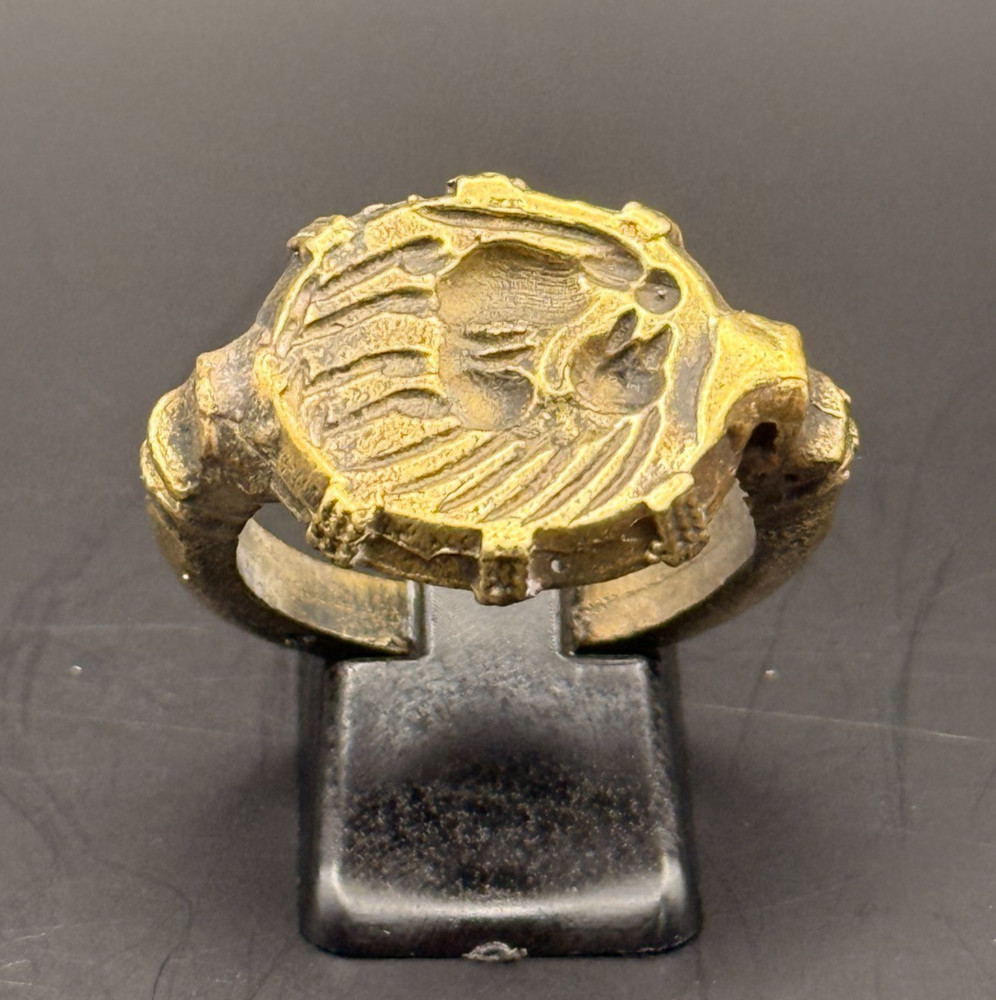 Large ancient Roman Ring bronze ring with decorated engraved bezel Antique Ring