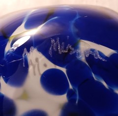 KIWI GREEN seattle studio art glass bowl vtg melissa misoda blue sculpture nut