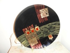 MCM Eglomise Large Abstract Modernist Centerpiece Bowl Reverse Painted