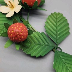 Tole Strawberry Fruit Wall Hook Toleware White Flower Farmhouse Cottagecore 8″