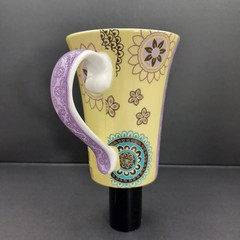 Hues & Brews Lyria Saffron Art Yellow Purple Boho Floral Latte Mug 10 oz
