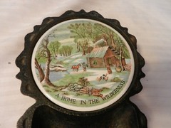 Vintage A Home In the Wilderness Coaster & Black Metal Ashtray Enesco Japan