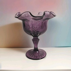 Fenton Amethyst Footed Compote Candy Dish Empress Pattern 1980s Marked