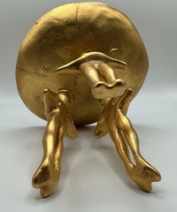 Modernist Gold-Tone Metal Tray with Three Sculpted Figures