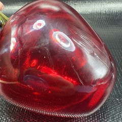 Hand Blown Large Red Apple Fruit With Leafs Hand Made Art Glass Figurine Decor