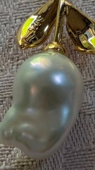 Freshwater Pearl Leaf Pendant S925 Silver Gold Color Jewelry Used