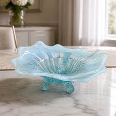 American Northwood Klondike Glass Bowl Blue Opalescent Footed USA Vintage