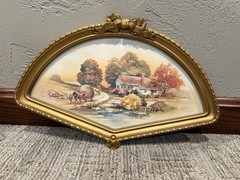 HOMCO AUTUMN HARVEST FAN SHAPE HOLLYWOOD REGENCY GOLD FRAME 1980S LENA LUI EUC