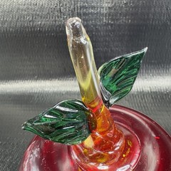 Hand Blown Large Red Apple Fruit With Leafs Hand Made Art Glass Figurine Decor