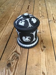 Wedgwood Jasperware Black 6.5” Tobacco Box/Jar! MIE