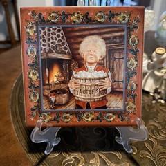 Suzanne Toftey 6″ Rosemaling Tile Trivet Lutefisk Boy Nordic Folk Art Norway