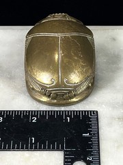 Brass Egyptian Scarab Beetle Hieroglyphics base Paperweight 3.5” Heavy VTG