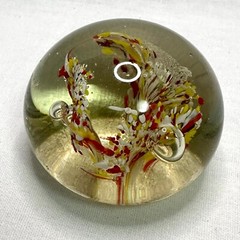 Hand Blown Art Glass Paperweight Orange Yellow White Abstract Art Glass Eye-Like