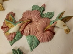 Vtg 1993 Burwood Products 3 Pc Hummingbirds Wall Hanging Set Made in USA pastel