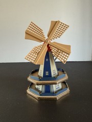 VINTAGE WOOD & HARD PLASTIC BLUE HAND-CRAFTED WINDMILL – MADE IN HOLLAND
