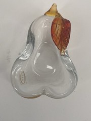 Pair Arte Murano ICET Hand Blown Art Glass Pear Shaped Bowls Dishes Purple Amber