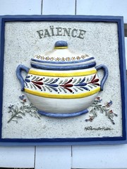 VTG French Kitchen Wall Plaques 3D Relief French Pottery IV Quimper Style Decor