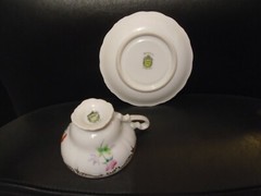 VINTAGE TRIMONT CHINA CUP & SAUCER SET WHITE WITH FLORAL DESIGN GOLD SCROLL TRIM