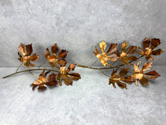 2 Vintage Metal Maple Leaves on Branch Wall Hanging Copper Color Nature Cottage
