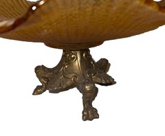 Antique Fenton glass Ruffled Pedestal ￼bowl with a brass Claw Foot Fun