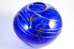 VTG Scott & Laura Curry Signed Dated PNW Studio Art Glass Hand Blown Vase Blue