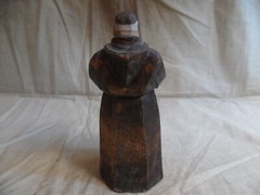Vintage Swiss Black Forest Hand Carved Wood Monk Reading with Wire Glasses 5″