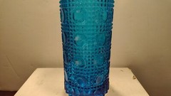Vintage Made in Italy 13 3/4″ Empoli Blue Glass Bottle with Label