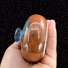 Vintage Hand Trown Art Pottery Bud Vase Signed Hand Made Ceramic Blue Red Drip