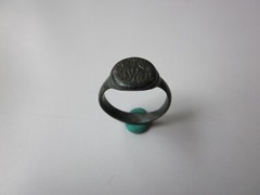 very rare ancient Viking engraved bronze small women’s ring with runes.IX – X AD