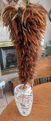 AntiQue Feather Duster w Gorgeous Red Chinese Chicken Feathers *DISPLAY–UNIQUE!