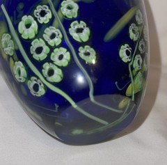 Cobalt Blue Art Glass Vase Flowers Heavy Arthur Kusak Millefiori Nice