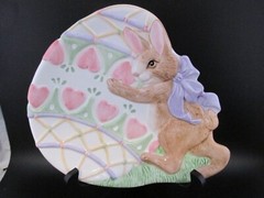 Easter Fitz & Floyd Ceramic Dish Bunny Rabbit Hearts Spring Easter Egg